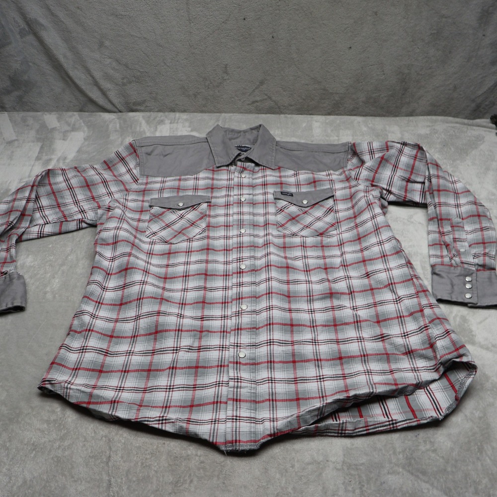 Wrangler Pearl Snap Shirt Mens XLT Grey Plaid Western Workwear Casual Outdoor